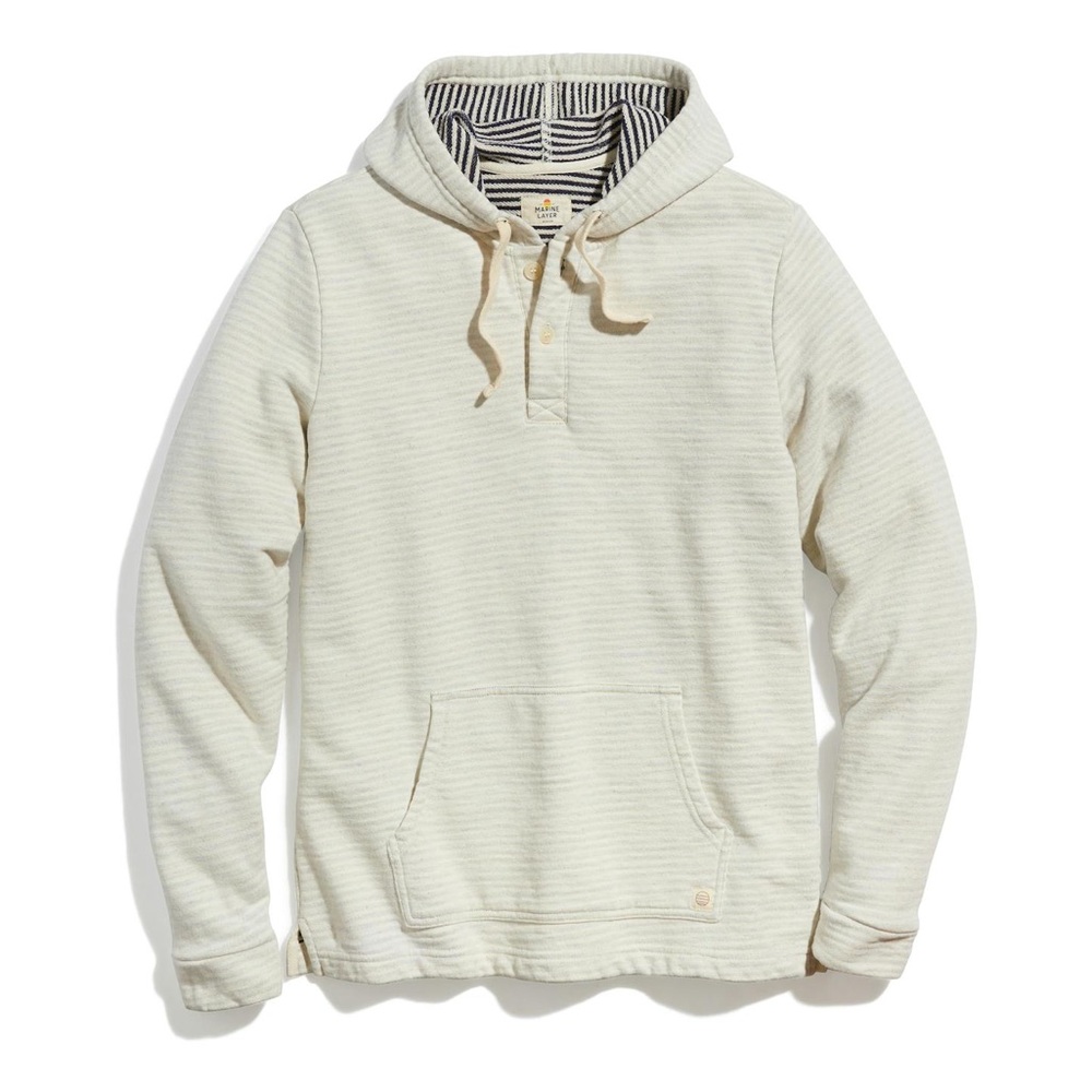 Marine Layer Montecito Hoodie Men’s Large Cream Stripe Pullover Hoodie